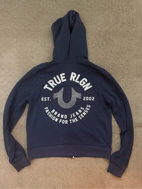 True Religion Navy Back Logo Zip Hoodie